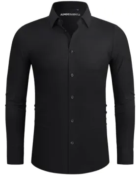 Alimens & Gentle Men's Dress Shirts 16-Way Stretch Slim Fit Long Sleeve Button Down Shirts Wrinkle Free Traveler Shirts Olive