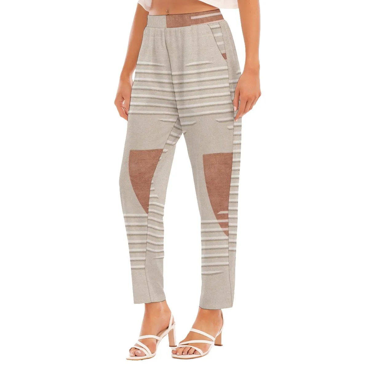 All-Over Print Women's Loose Straight-leg Pants 87 beige,  abstract print