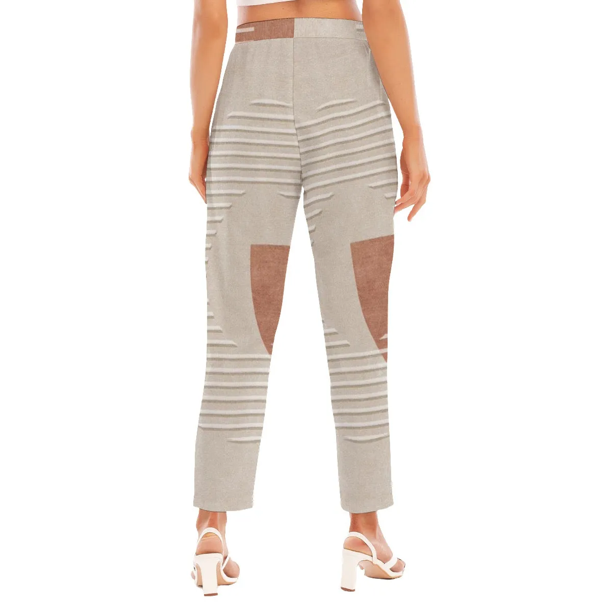 All-Over Print Women's Loose Straight-leg Pants 87 beige,  abstract print