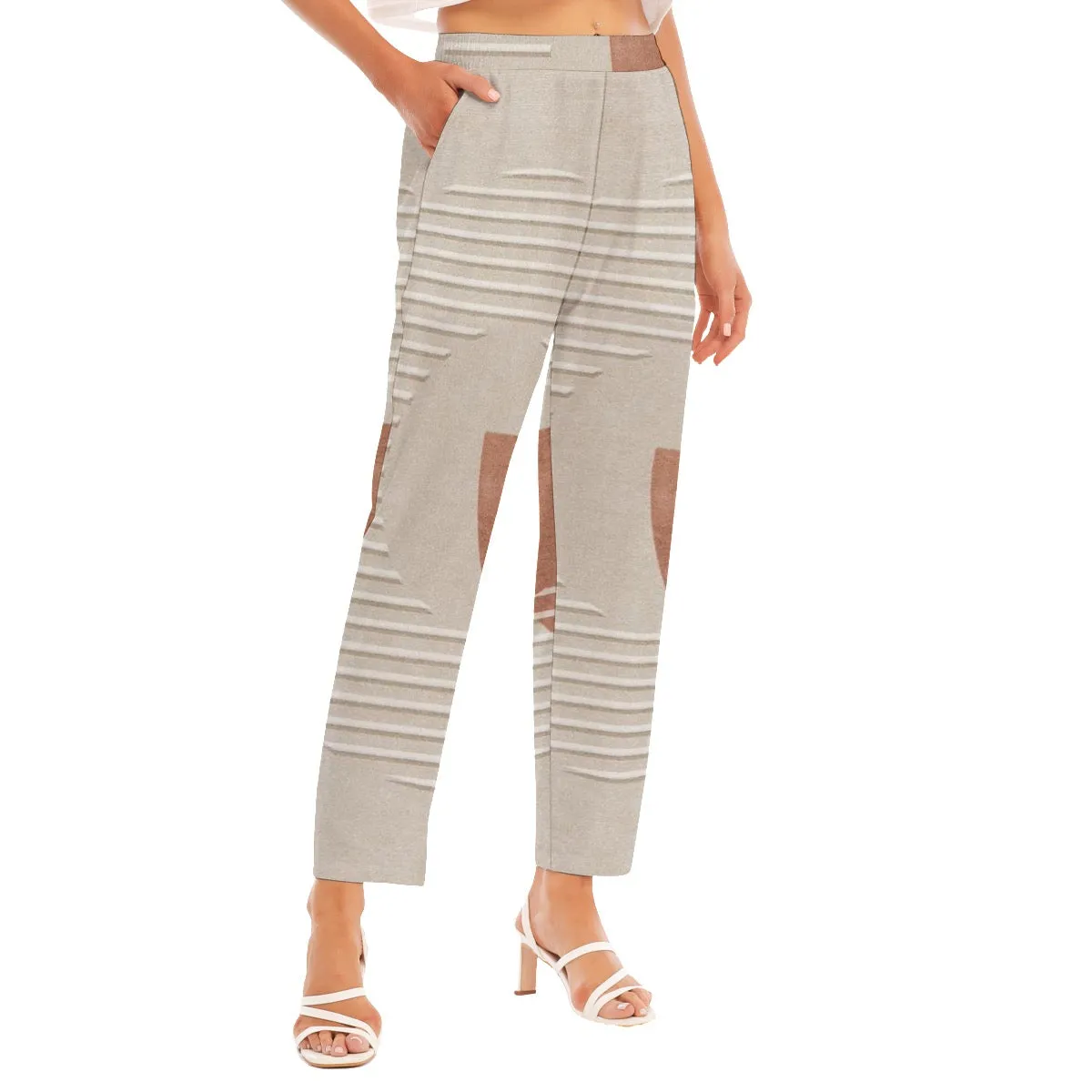 All-Over Print Women's Loose Straight-leg Pants 87 beige,  abstract print