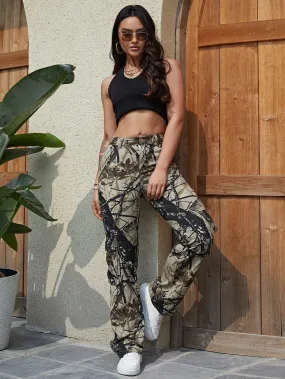 Allover Print Wide Bottom Jeans