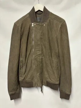 AllSaints Grey Taupe Suede Double Zip Bomber Jacket XS