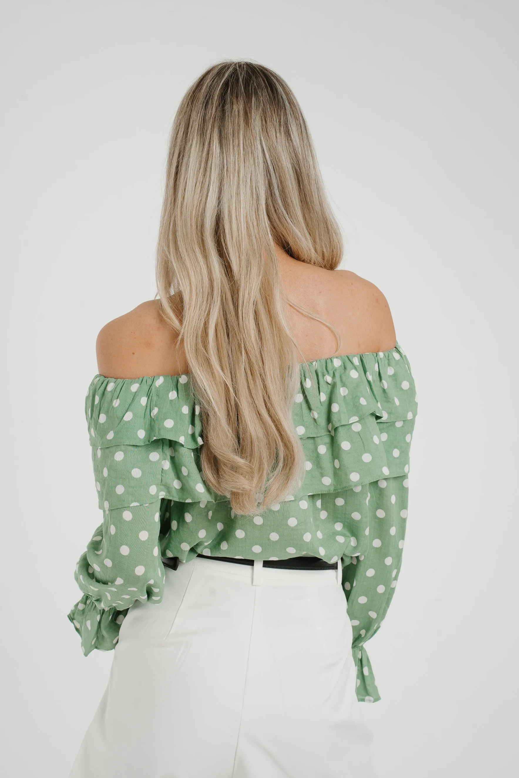 Ally Bardot Polka Dot Top In Green