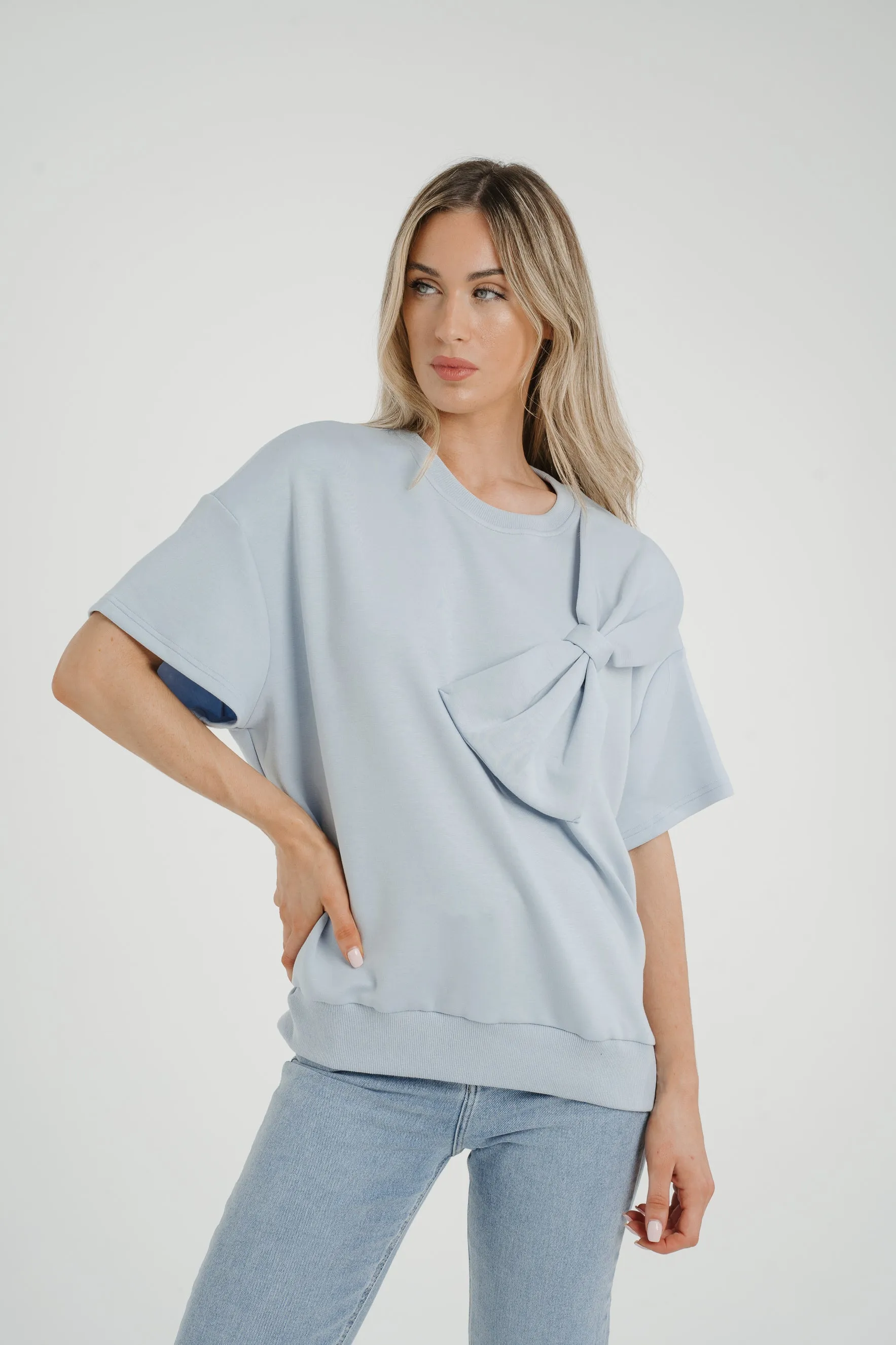 Ally Bow Front Top In Sky Blue