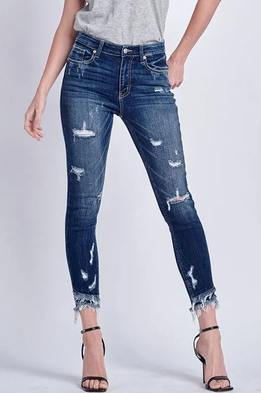 Alyssa High Rise Ankle Skinny With Double Fray Hem