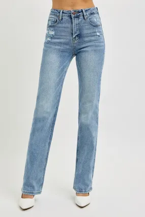 ALYSSA TUMMY CONTROL HIGH RISE STRAIGHT DISTRESSED JEANS