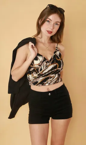 AMANDINE Scarf-Print Cami (Black)