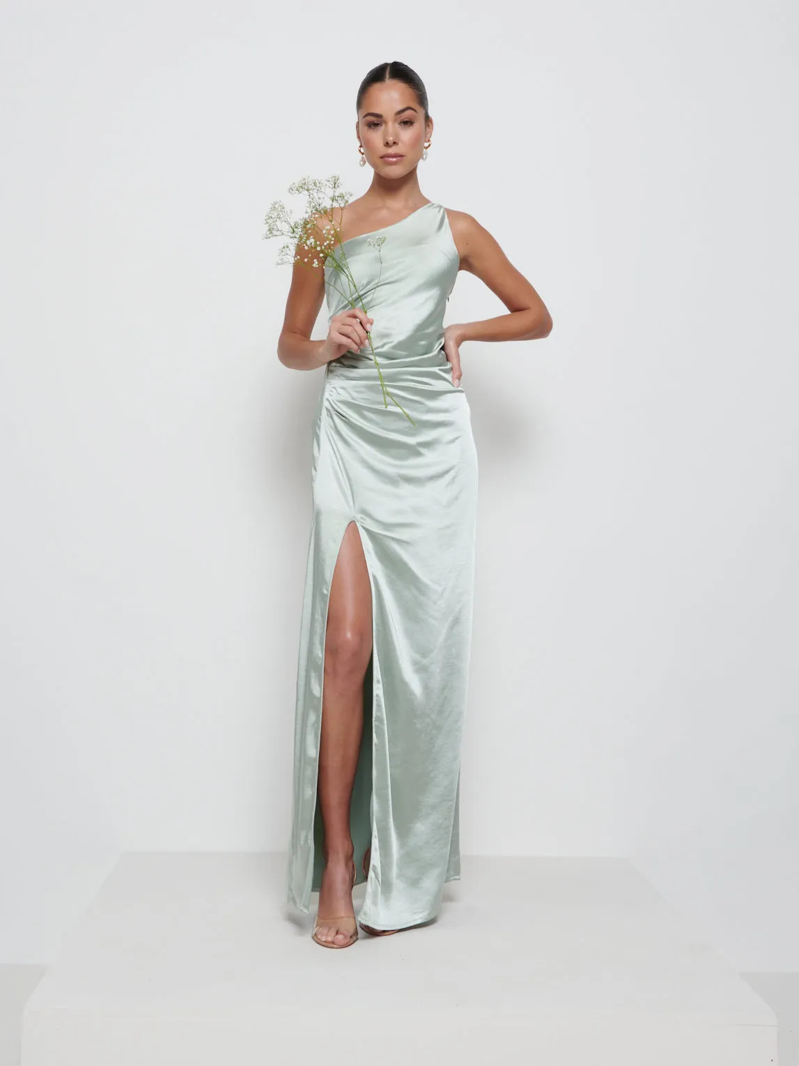 Amelia Ruched Maxi Bridesmaid Dress - Matte Sage