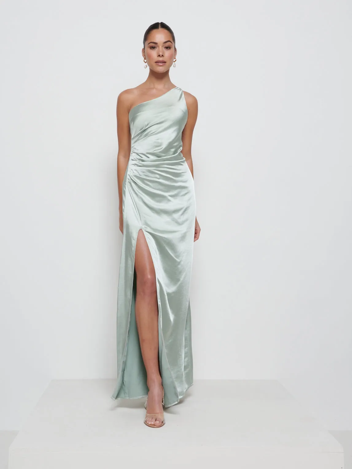 Amelia Ruched Maxi Bridesmaid Dress - Matte Sage