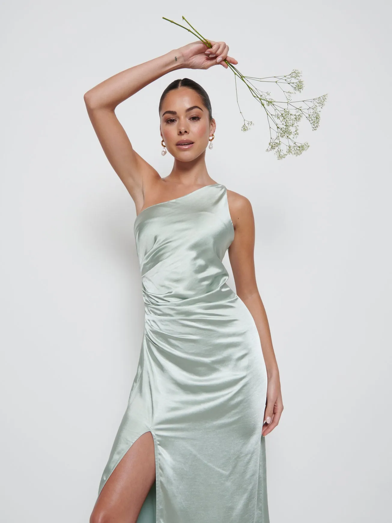 Amelia Ruched Maxi Bridesmaid Dress - Matte Sage