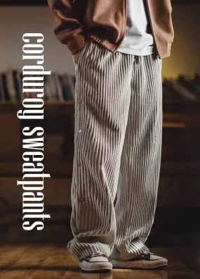 American Retro Corduroy Buttoned Sweatpants Loose Sports Straight Men's Trousers