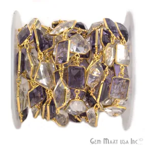 Amethyst & Crystal Gold Plated 15mm Fancy Cut Continuous Connector Chain