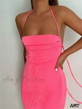 Amy Fashion - Sleeveless Backless Drawstring Hollow Out Sexy Split    Summer Women Party Y2K Beach Vestidos