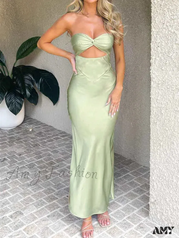 Amy Fashion - Women Sexy Sleeveless Spaghetti Strap Backless  Low Cut Strapless Tube Party Cocktail Satin Vestidos