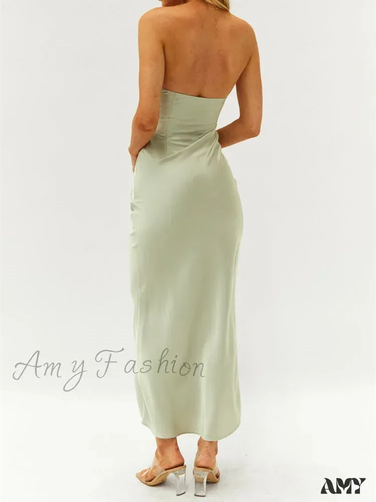 Amy Fashion - Women Sexy Sleeveless Spaghetti Strap Backless  Low Cut Strapless Tube Party Cocktail Satin Vestidos
