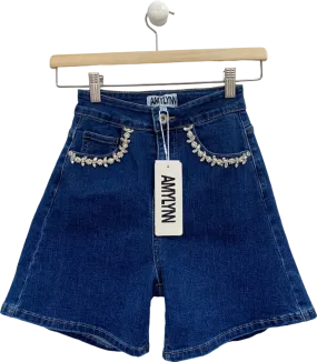 Amy Lynn Blue Raye Embellished Denim Shorts UK 6