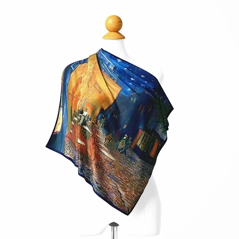 An Gogh Oil Painting Cafe Ladies Twill Small Square Scarf Small Silk Scarf
