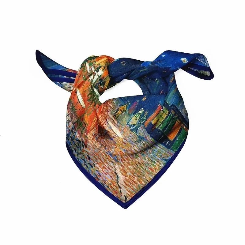 An Gogh Oil Painting Cafe Ladies Twill Small Square Scarf Small Silk Scarf