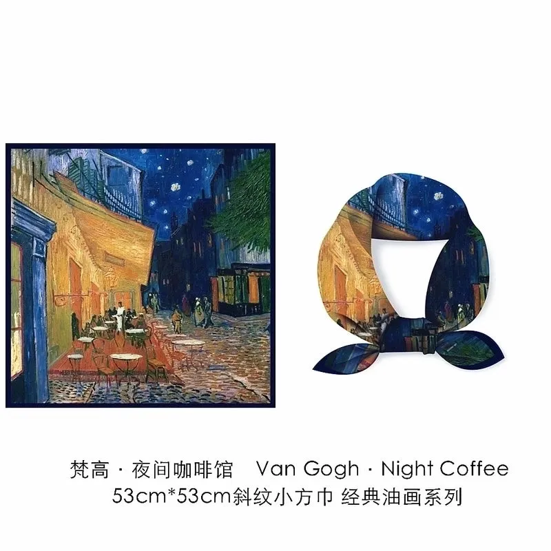 An Gogh Oil Painting Cafe Ladies Twill Small Square Scarf Small Silk Scarf