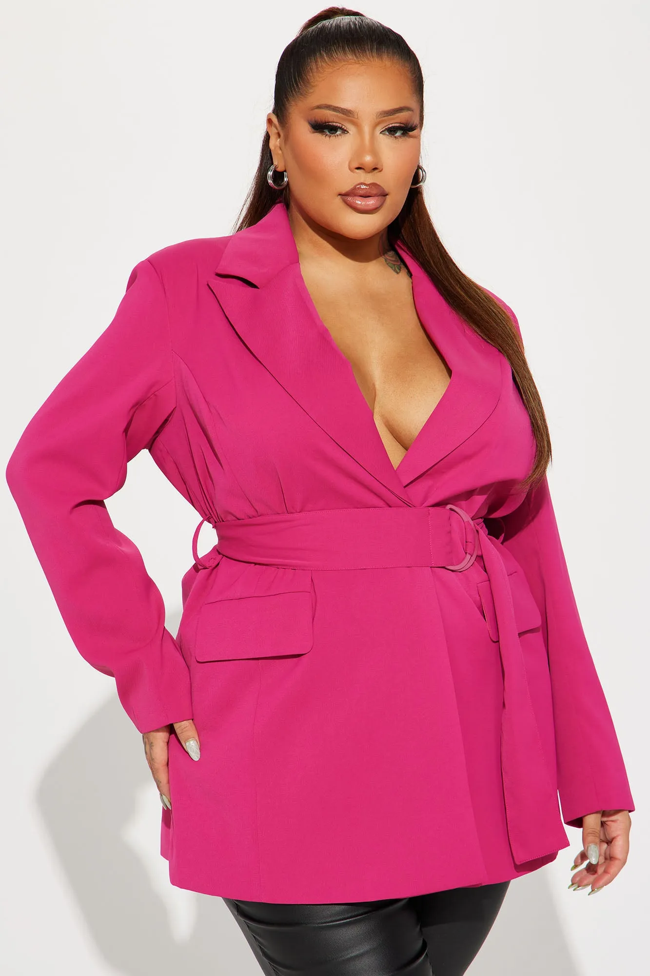 Analeah Belted Blazer - Fuchsia