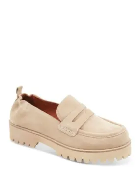 ANDRE ASSOUS Womens Beige Penny Keeper Stretch Heel Back Pull-Tab Lug Sole Padded River Almond Toe Block Heel Slip On Leather Loafers Shoes