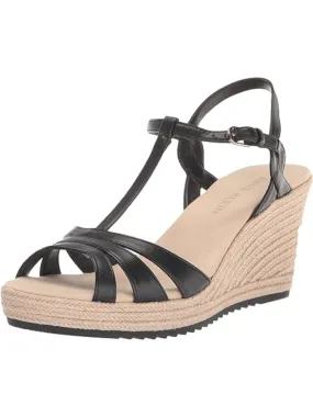ANNE KLEIN Womens Black 1" Platform Ankle Strap Padded Waves Open Toe Wedge Buckle Espadrille Shoes M