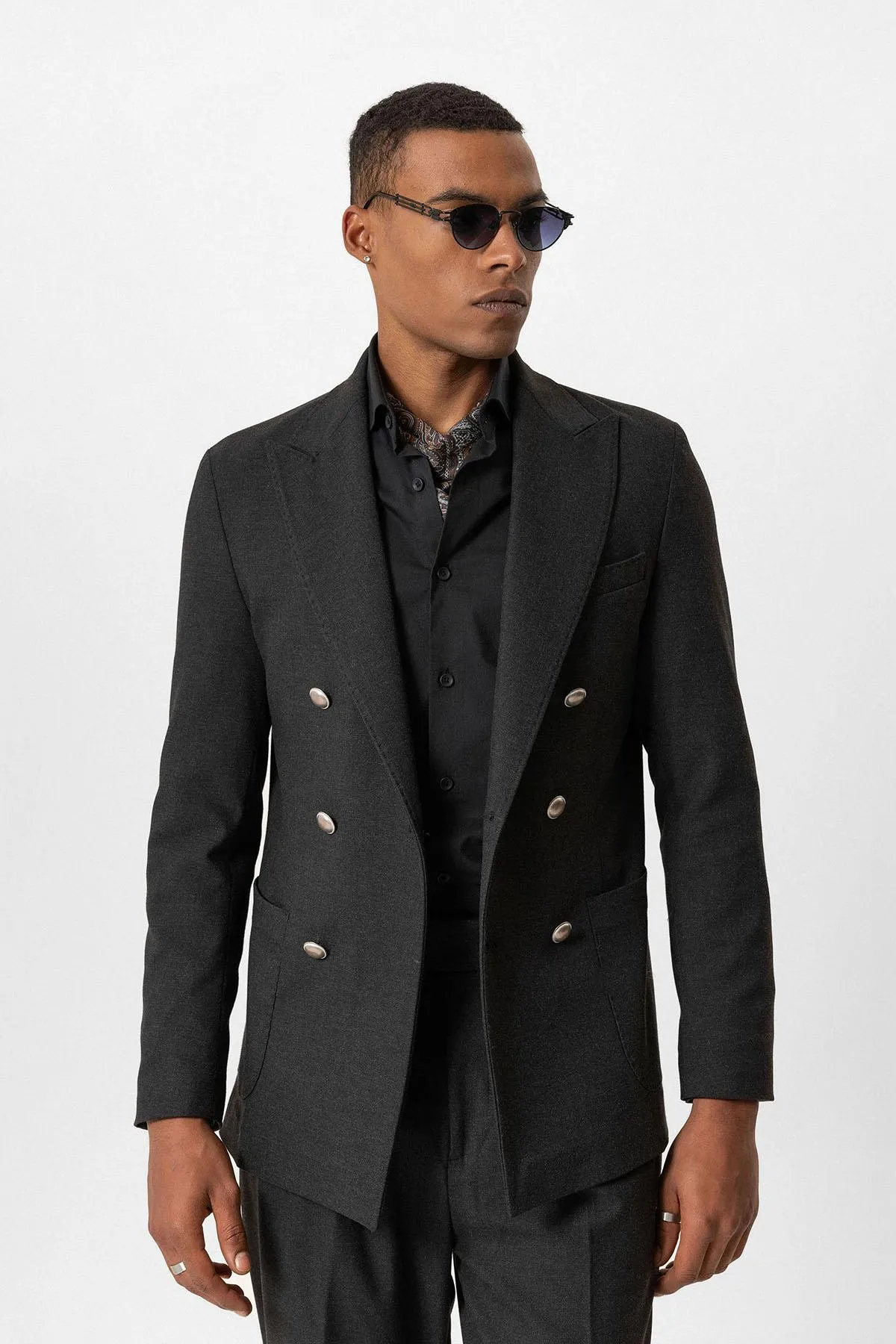 Anthracite Unlined Double-Breasted Men's Blazer Jackets - Wessi
