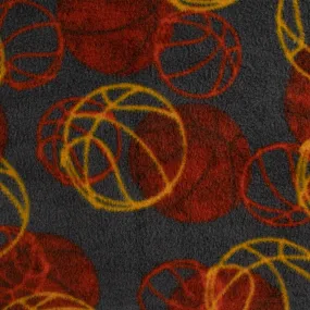 Anti Pill Fleece Print - FRESH -  Basketballs - Charcoal / Brick
