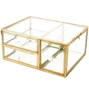 Antique Beauty Display Clear Glass 3Drawers Palette Organizer,Cosmetic Storage, Makeup Container 3Cube Hoder/Beauty Dresser Vanity Cabinet Decorative Keepsake Box
