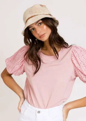 Anusha Puff Sleeve Tee: Blush