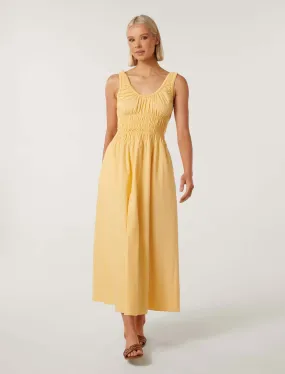 April Gathered Cotton Midi Dress