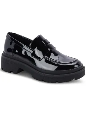 AQUA COLLEGE Womens Black 1" Platform Penny Keeper Lug Sole Waterproof Saanvi Round Toe Block Heel Slip On Loafers Shoes M