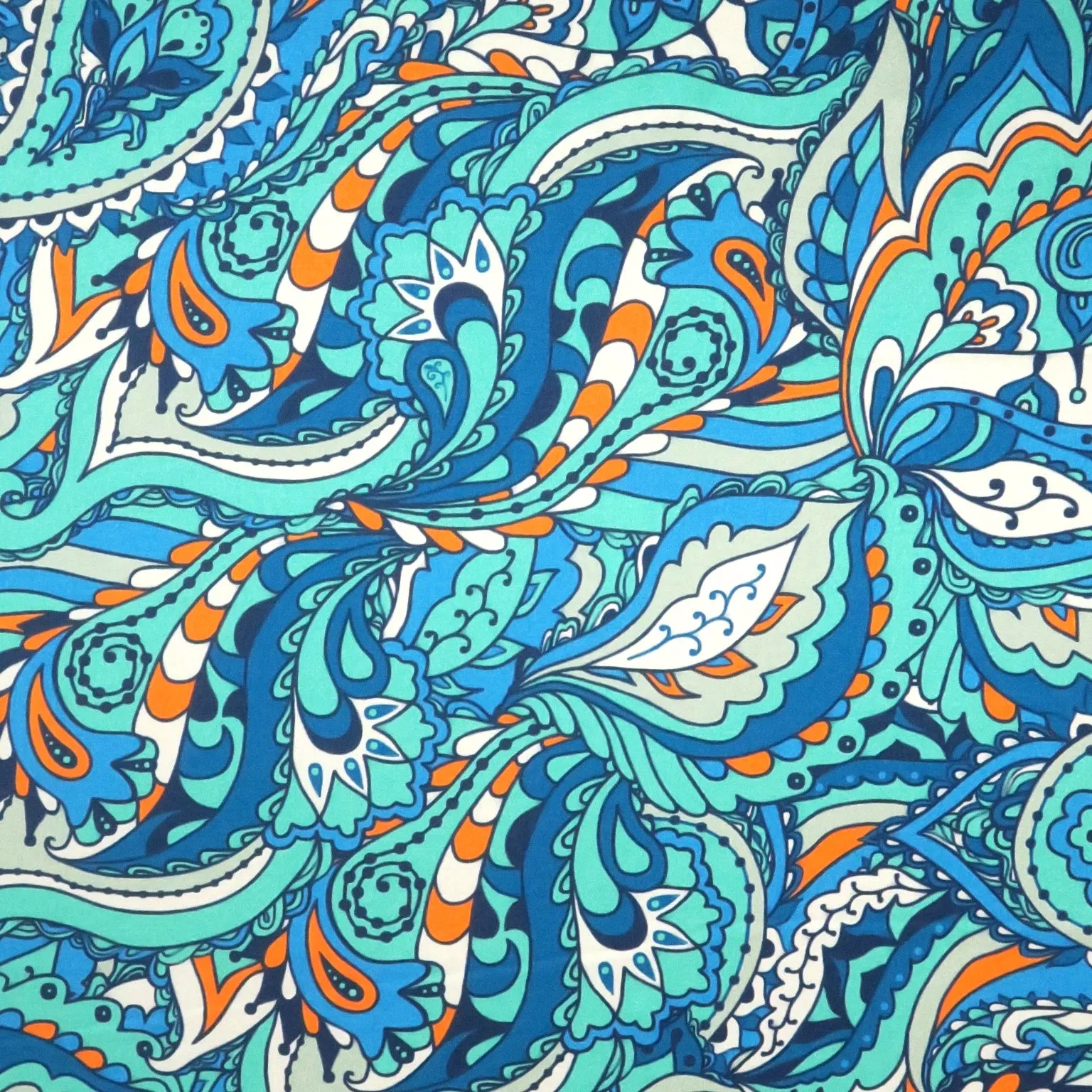 Aqua Teal and Orange Abstract Printed Silk Charmeuse Fabric