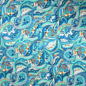 Aqua Teal and Orange Abstract Printed Silk Charmeuse Fabric