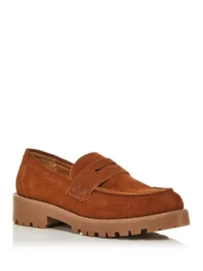 AQUA Womens Brown Embellished Chain Penny Keeper Notched Padded Derby Round Toe Slip On Leather Loafers Shoes M
