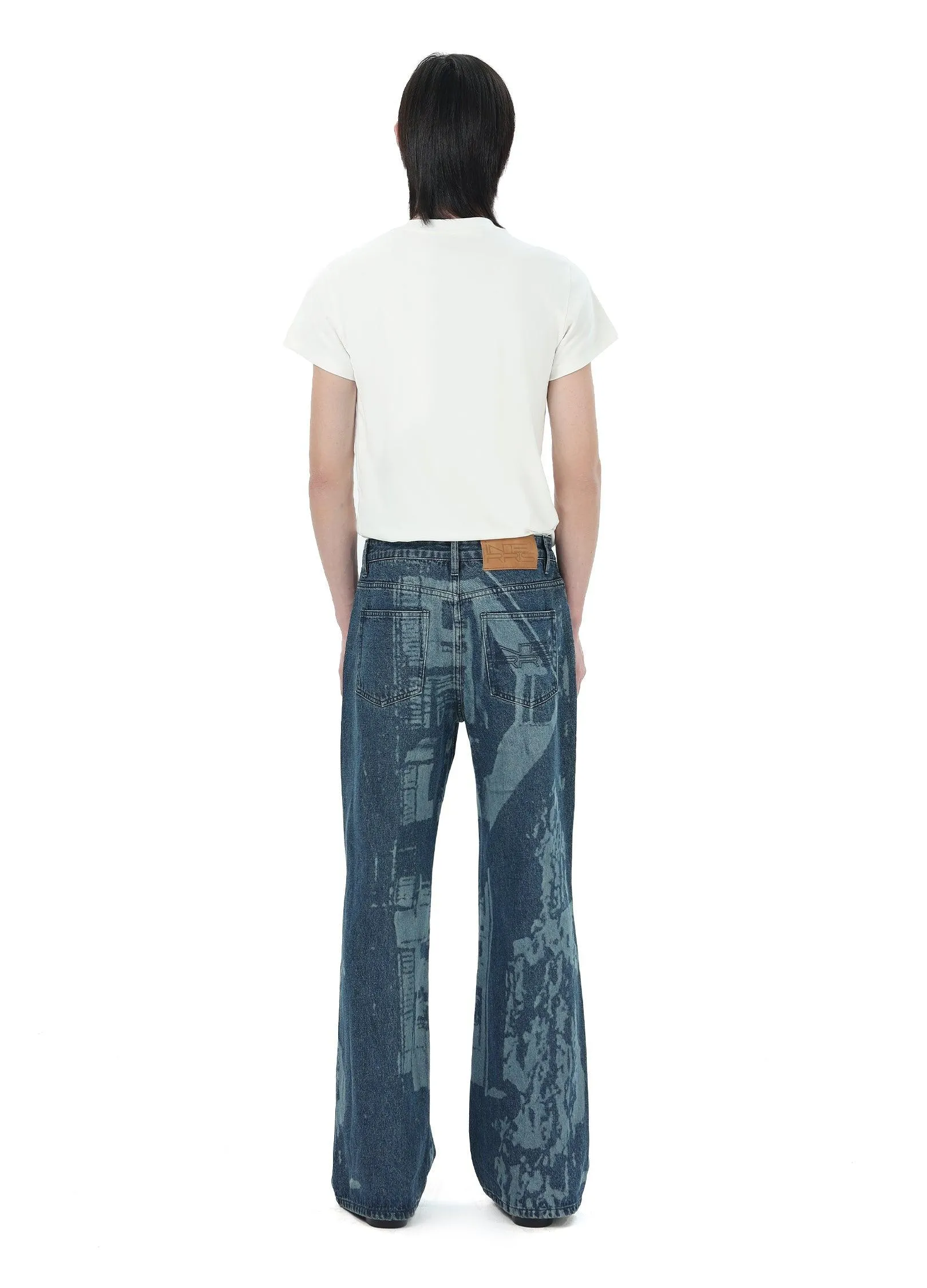 Architectural Print Flared Denim Jeans