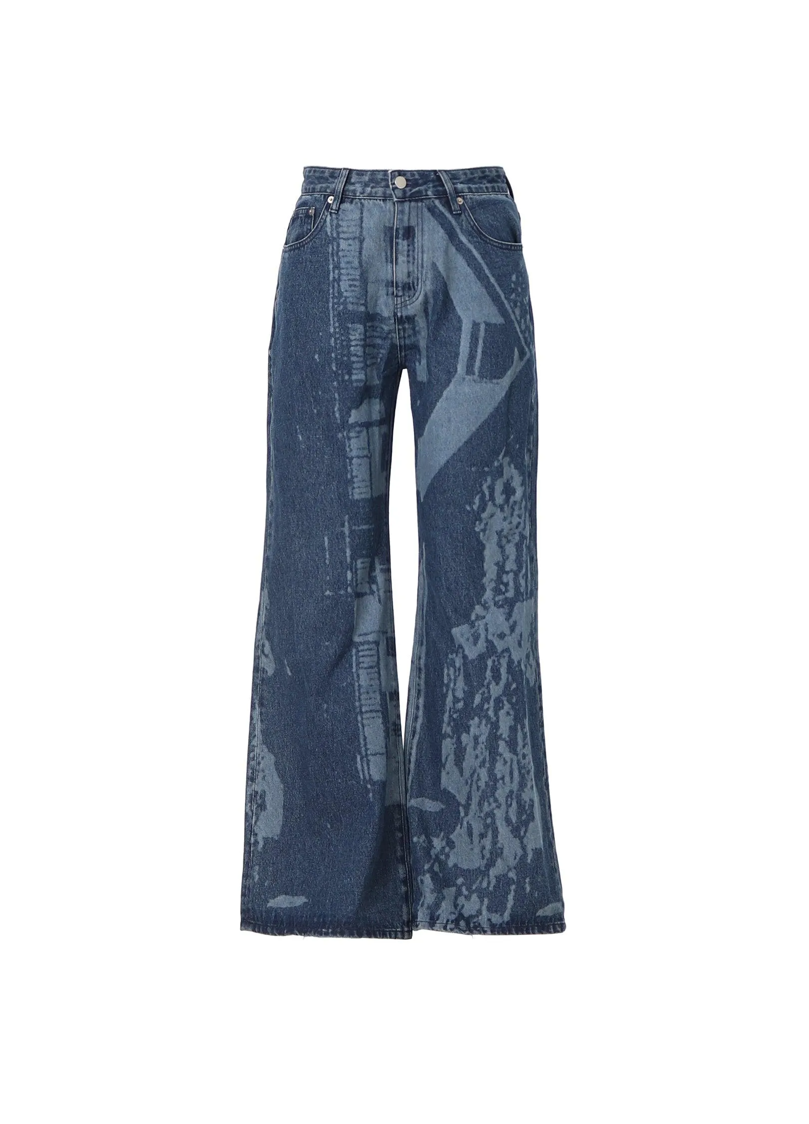 Architectural Print Flared Denim Jeans