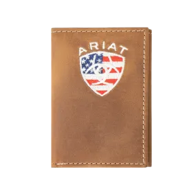 Ariat American Flag Embroidered Aged Bark Trifold Wallet A35548217