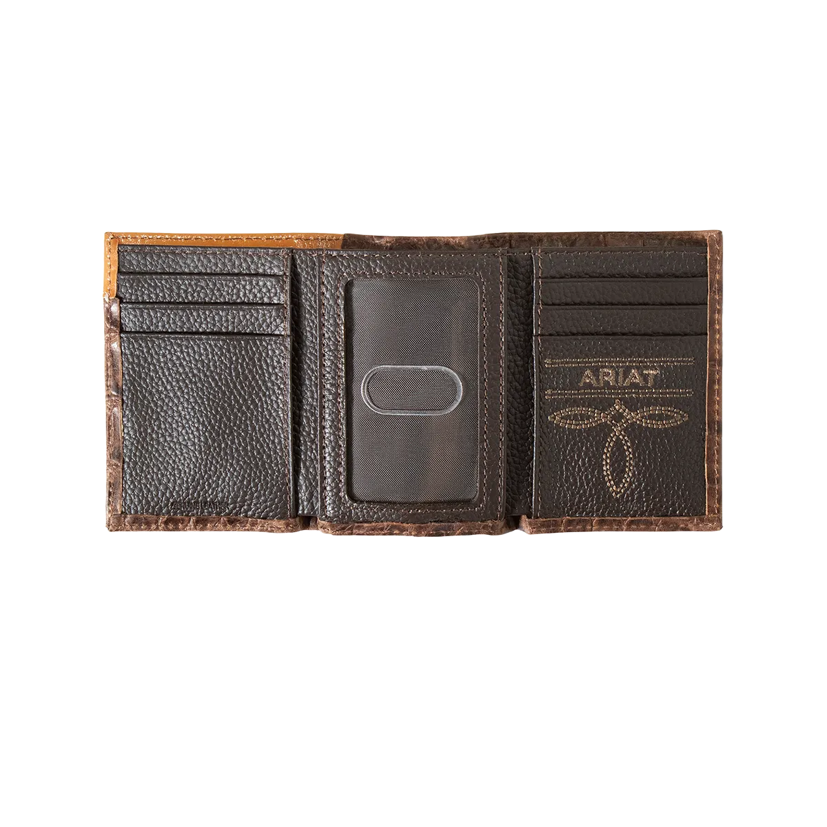 Ariat Croc Printed Trifold Brown Leather Wallet A3552902