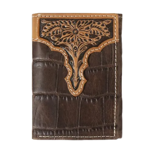 Ariat Croc Printed Trifold Brown Leather Wallet A3552902