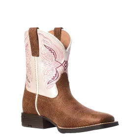 Ariat Youth Girl's Double Kicker Adobe Tan an Pink Boots 10036849