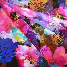Artful Blooms Layered Watercolor Floral Digital Print Cotton Black/Multi