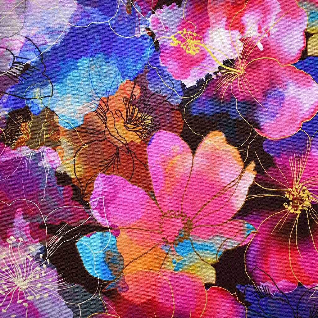 Artful Blooms Layered Watercolor Floral Digital Print Cotton Black/Multi
