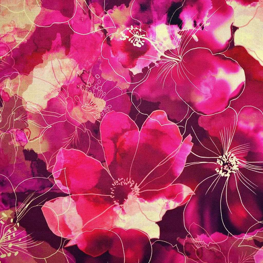 Artful Blooms Layered Watercolor Floral Digital Print Cotton Fuchsia