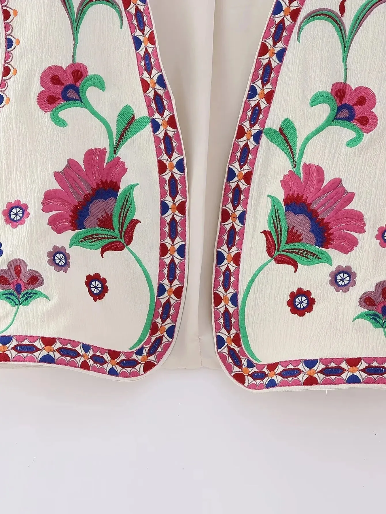 Artisanal Embroidered Cropped Waistcoat - Women Vintage Vest