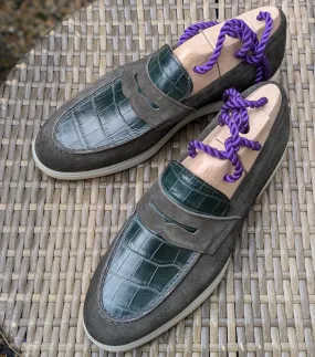Ascot Sunseeker - Green Crocodile & Olive Green Suede