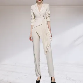 Asymmetric Blazer and Slim Straight Pant 2 Piece Suit Set