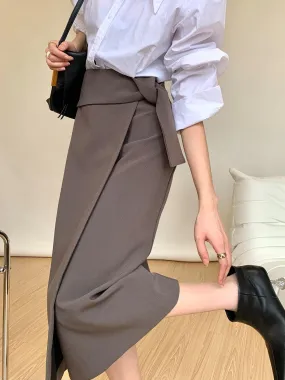 Asymmetric Wrap Midi Skirt - Olive Grey