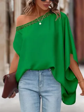 Asymmetrical Neck Batwing Sleeve Blouse - Small