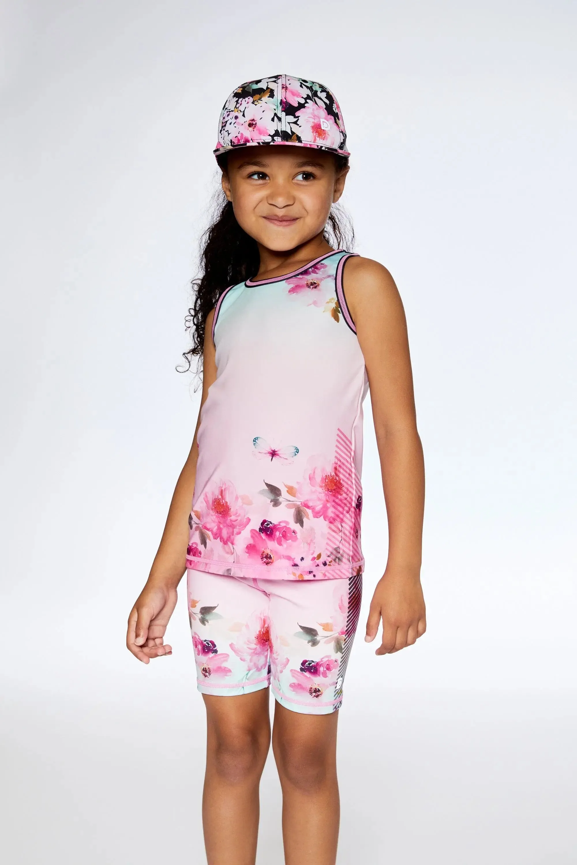 Athletic Biker Shorts Gradient Pink Printed Big Flowers